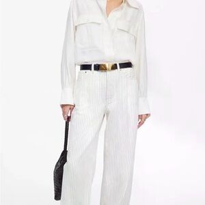 Madewell Cream Striped Wide Leg Pants